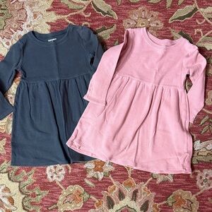 Pair of Old Navy Kids waffle knit dresses - Pink and Grey